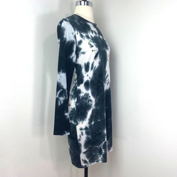 Justify Black Tie Dye Ribbed Knit Sheath Dress Size Large Long Sleeve Above Knee - Picture 8 of 9